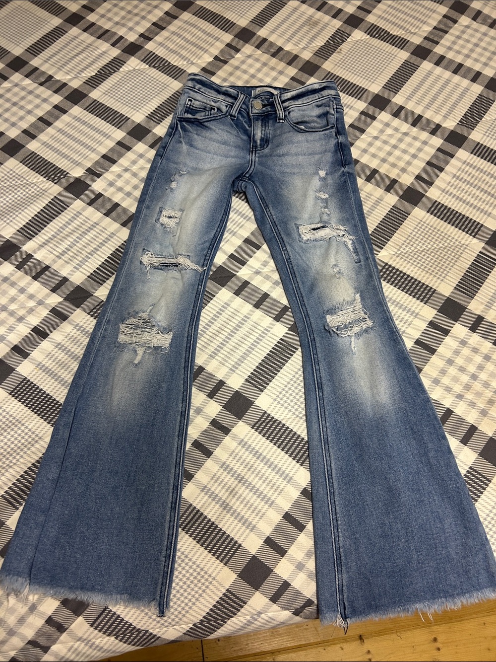 KanCan Distressed Flare Jeans in Light Blue